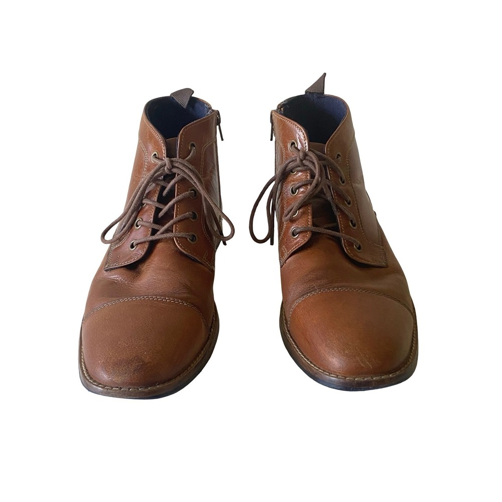 Steve Madden Krew 247‎ Mens Boots 8.5 Cognac Leather Cap Toe Side Zip Casual